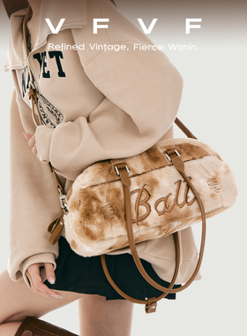 VFVF冬季毛绒腋下包手提毛毛棒球包保龄球包包斜挎2026毛茸茸女包