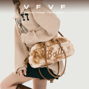 VFVF美式 毛绒腋下包手提毛毛棒球包保龄球包包斜挎2025毛茸茸女包