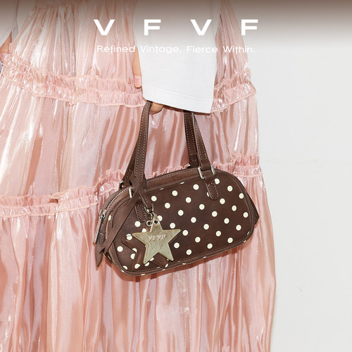 VFVF棕色手提波点波士顿包