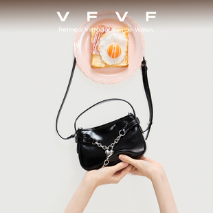 VFVF黑色单肩斜挎包手提包高级感通勤包小拎包原创女包包2025新款