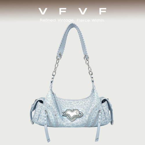 VFVF牛仔蓝豹纹机车单肩包