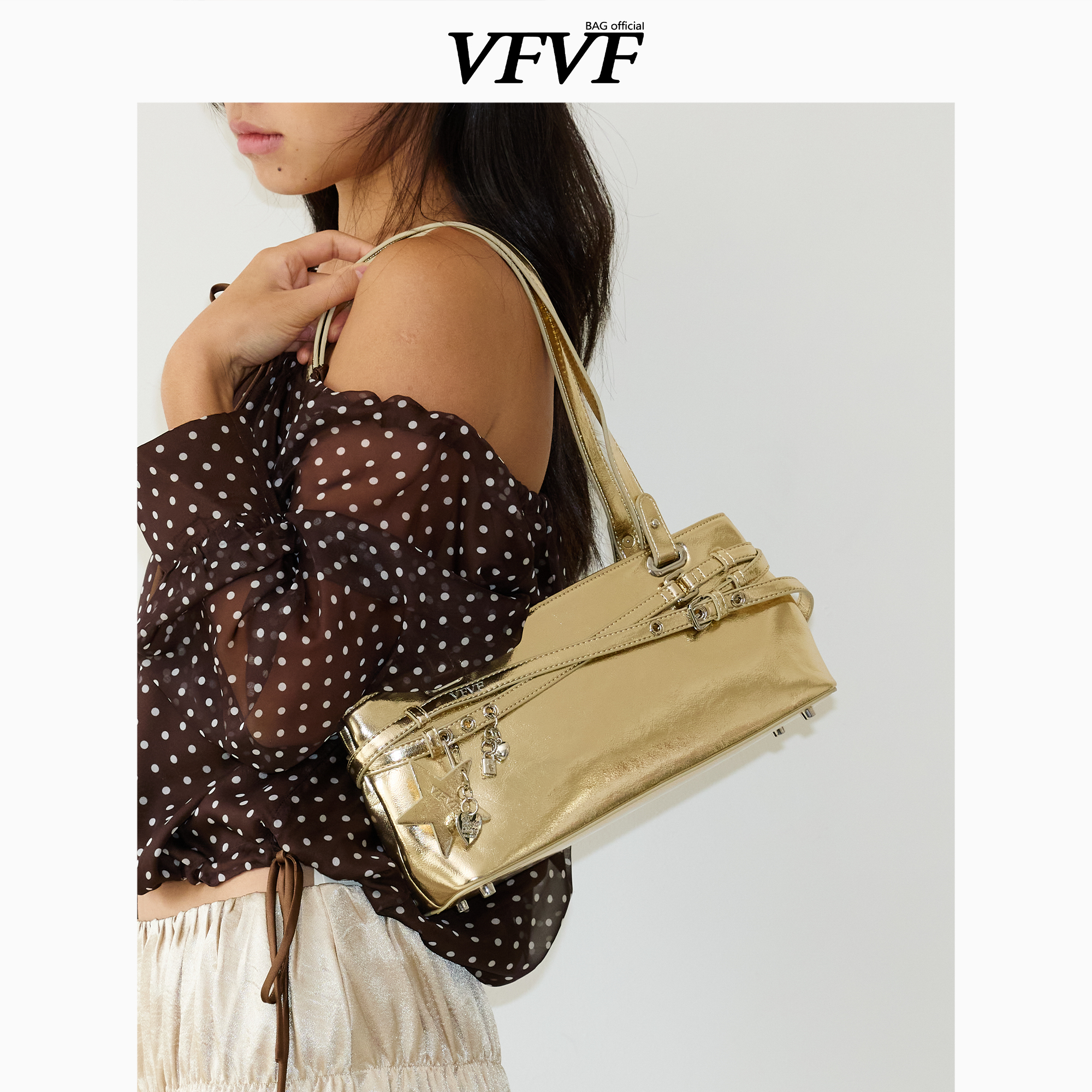 VFVF金色腋下小方包手提包