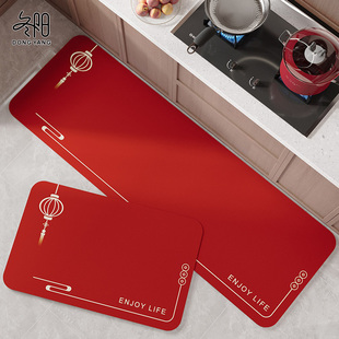 厨房防滑防油地垫可擦免洗垫子专用防水地毯2024新款 红色吸水脚垫