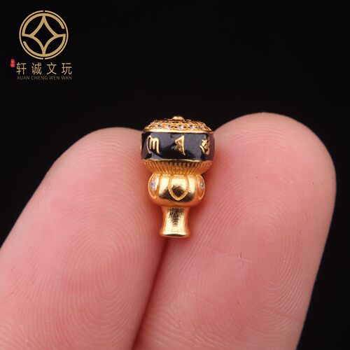 7.3MM六字真言彩绘三通S925银镀金天然佛头桶珠DIY配手串饰配件