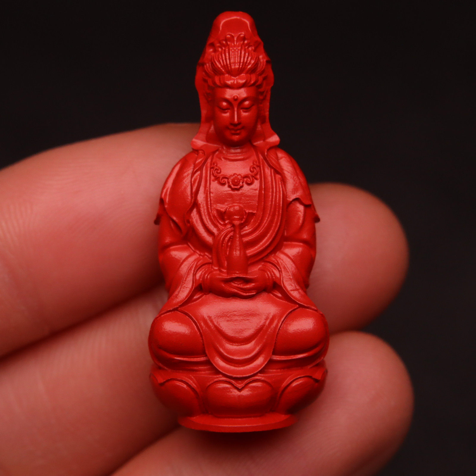 天然原矿帝王朱砂全身立体观音吊坠背云挂件手链项链手串配件配饰