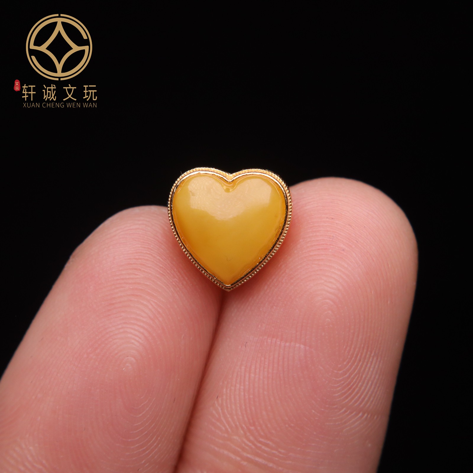 原创S925银镀金天然蜜蜡爱心屁桃背云桶珠DIY配饰配件配珠饰品
