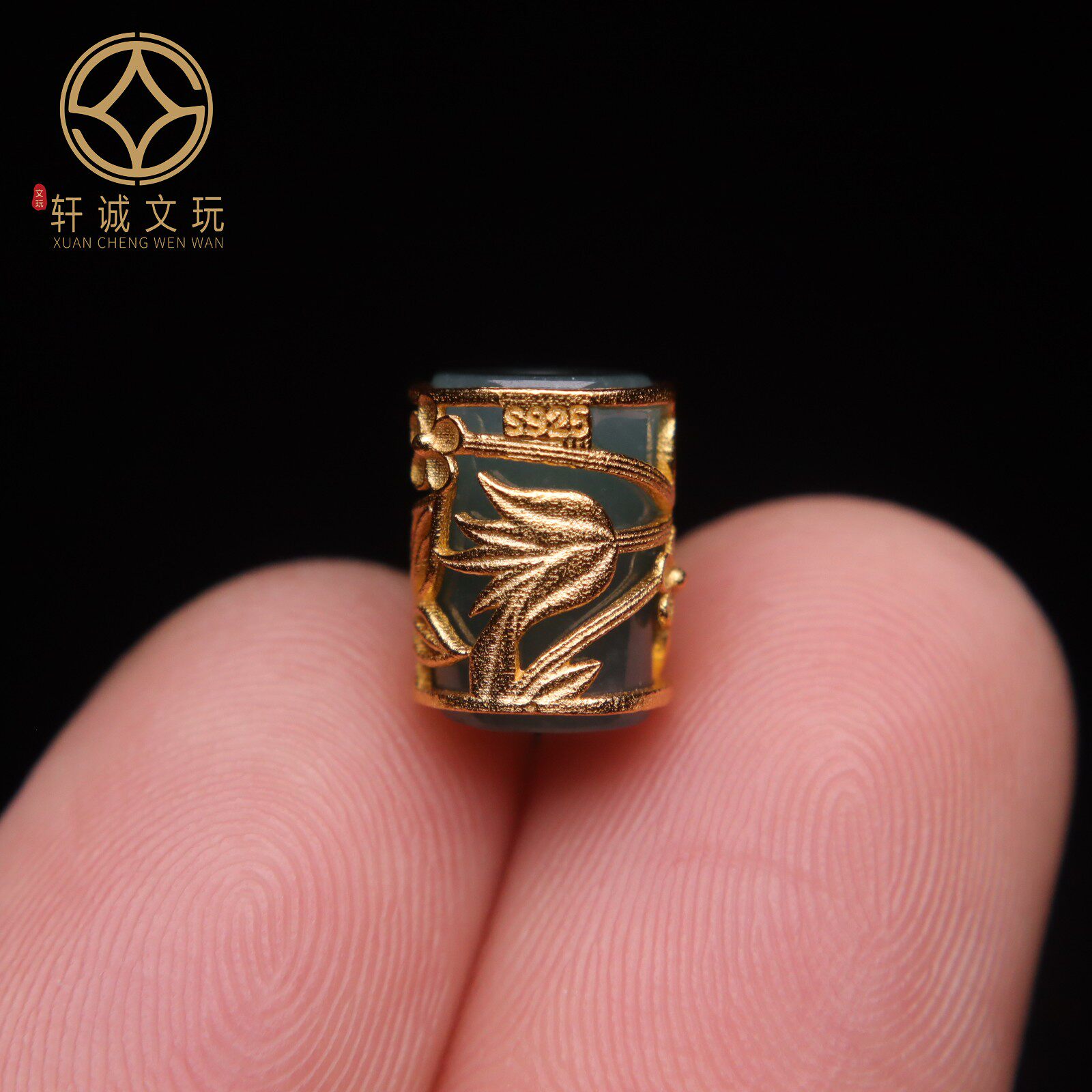 原创S925银镀金天然翡翠竹节莲花桶珠金刚菩提108长串配饰配件
