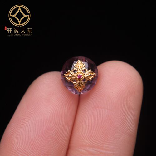 古法金配件天然紫水晶镶嵌金刚杵隔珠散珠切面圆珠DIY文玩配饰珠