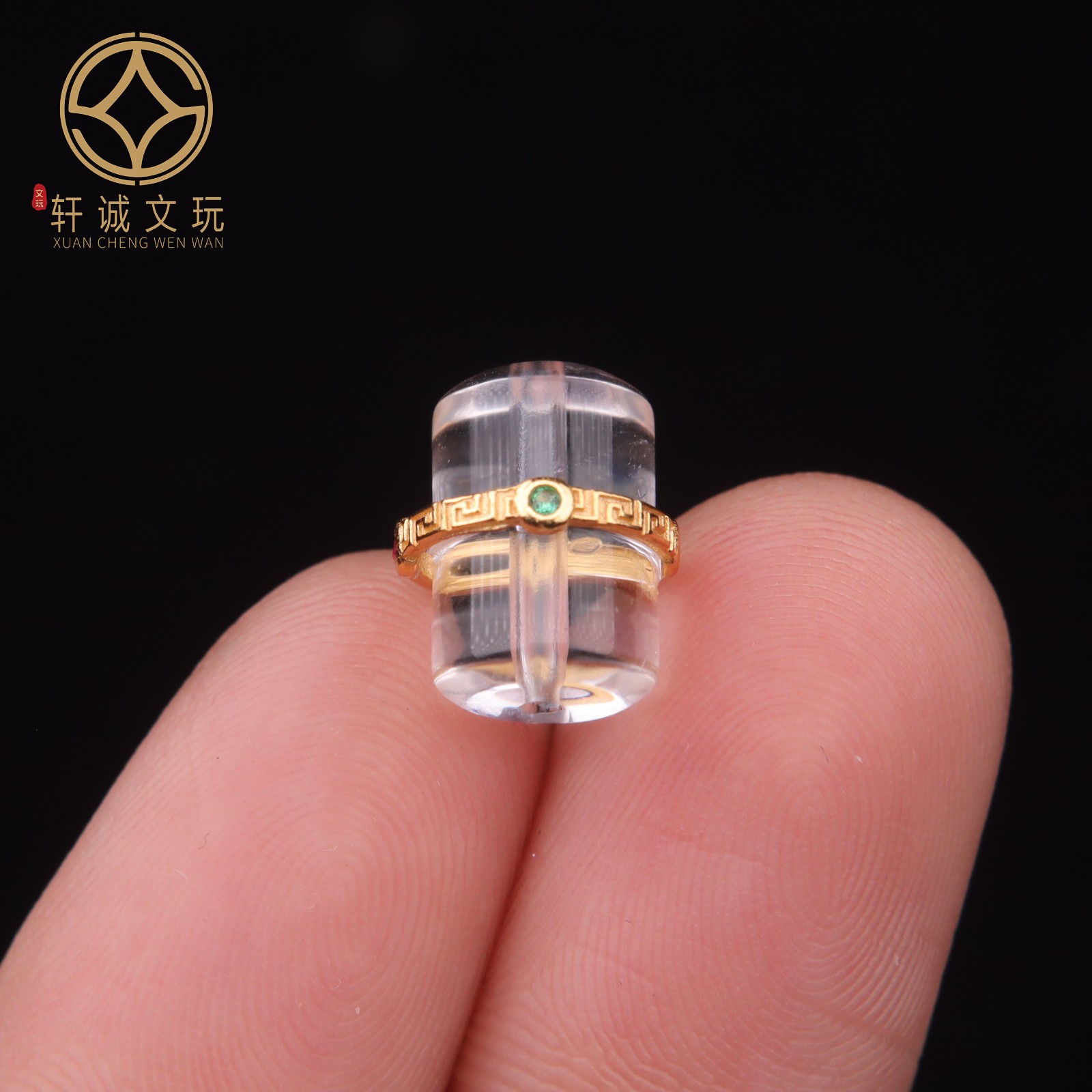 10MM白水晶镶钻桶珠S925纯银镀金镶嵌隔珠配件配珠手串手链桶珠