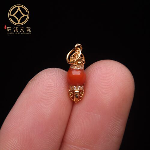 原创银镀金镶嵌天然南红玛瑙金刚杵桶珠散珠手串diy文玩配件配饰