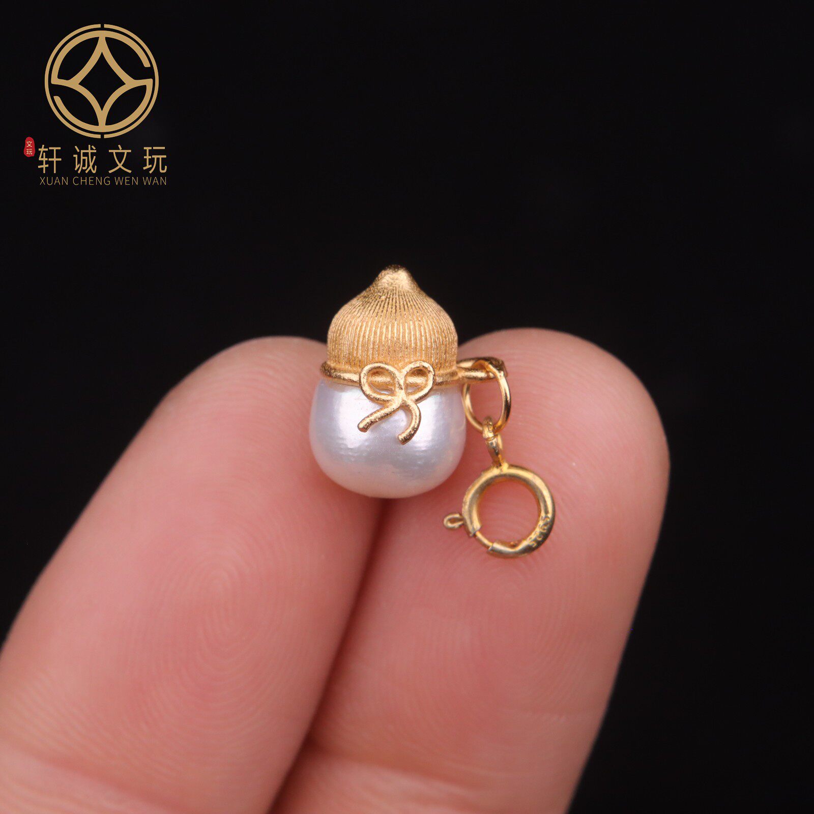 原创925银镀金珍珠葫芦镶嵌桶珠腰珠串珠diy文玩散珠配饰手串配件