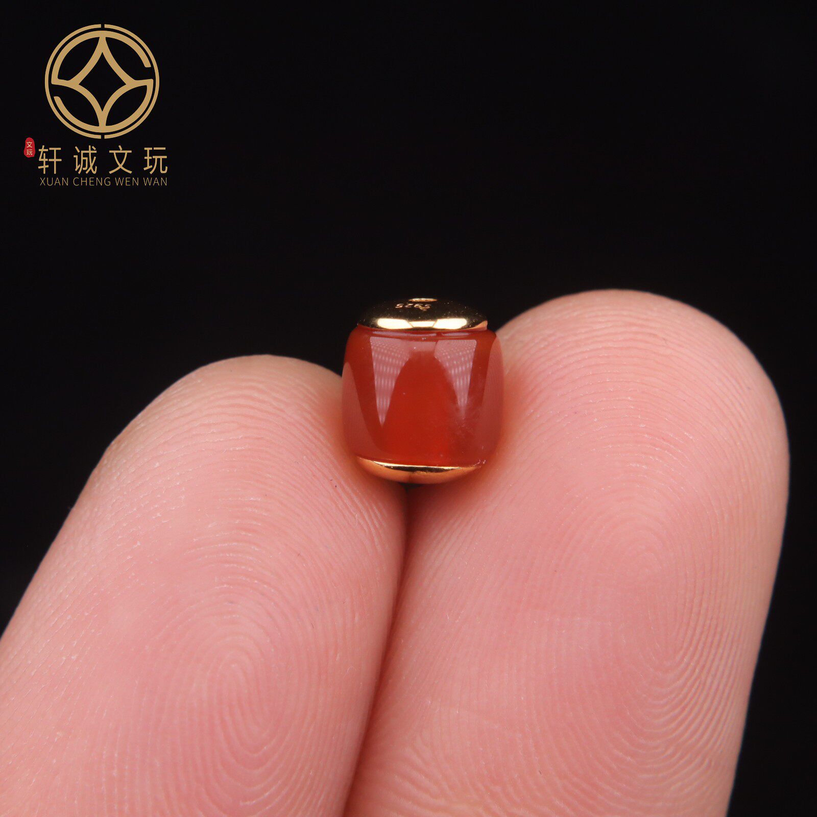 原创S925银镀金镶南红玛瑙桶珠diy文玩佛珠手串手链隔珠文玩配件