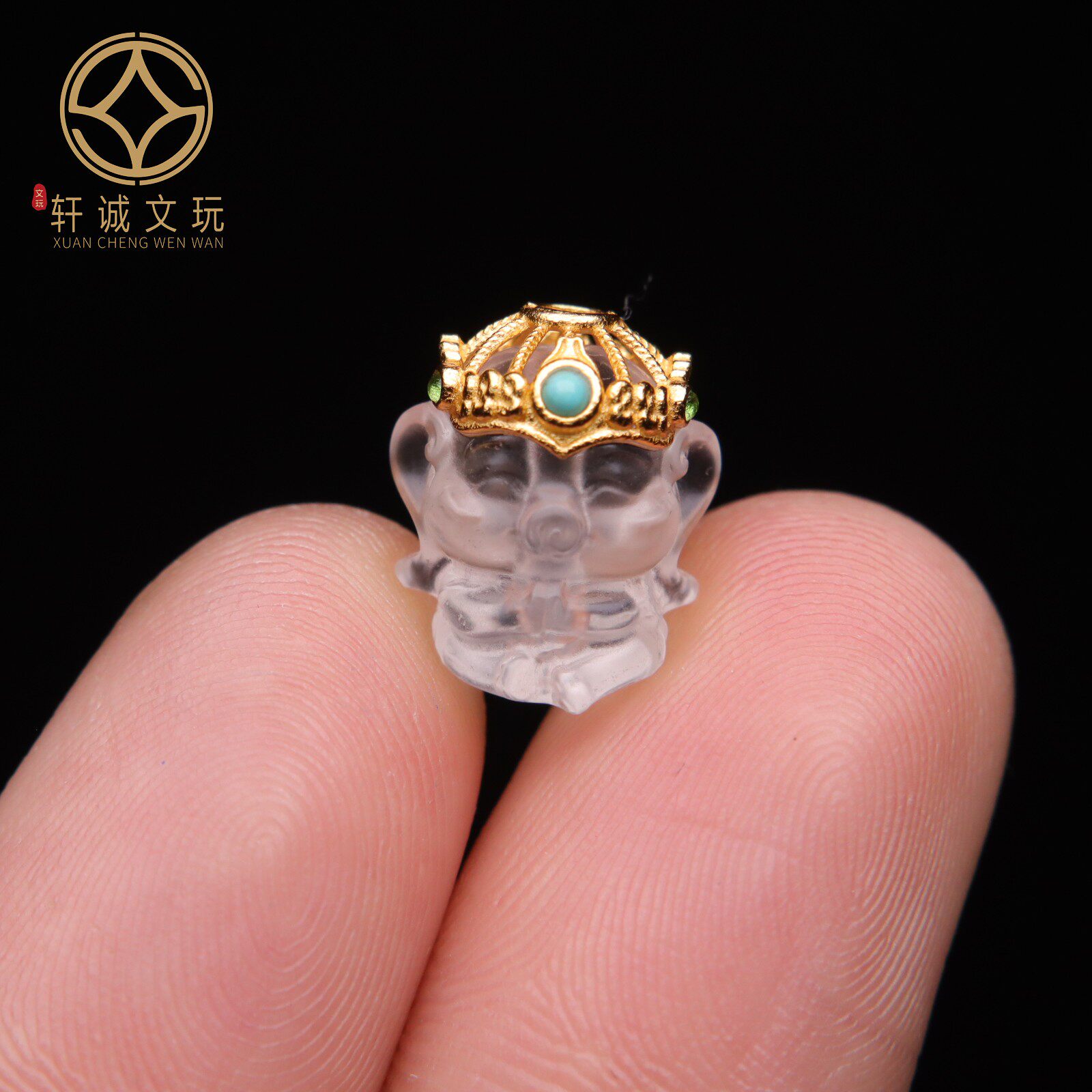 原创925银镀金水晶象神吊坠散珠DIY配饰配件隔珠文玩手串单珠配珠