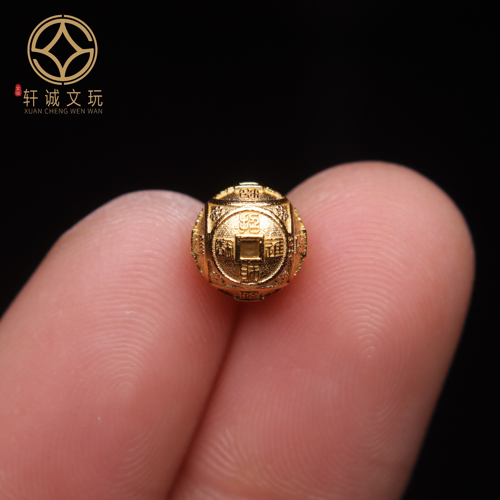 原创925银镀金招财进宝圆珠腰珠隔珠手工串珠编绳diy文玩配饰散珠