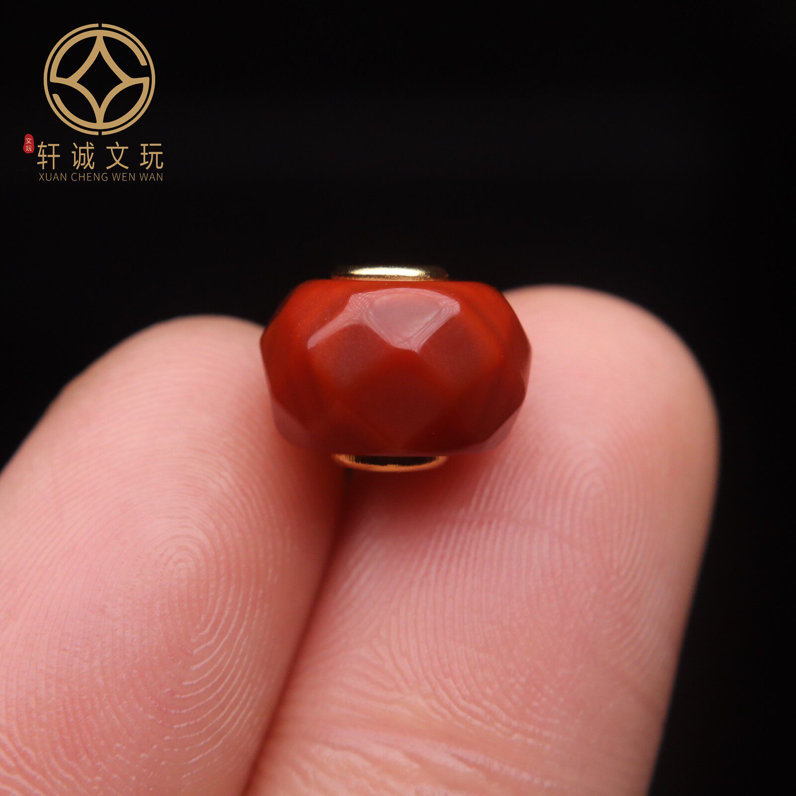 原创S925纯银镀金镶嵌南红玛瑙切面刻面桶珠圆珠散珠DIY配件配珠