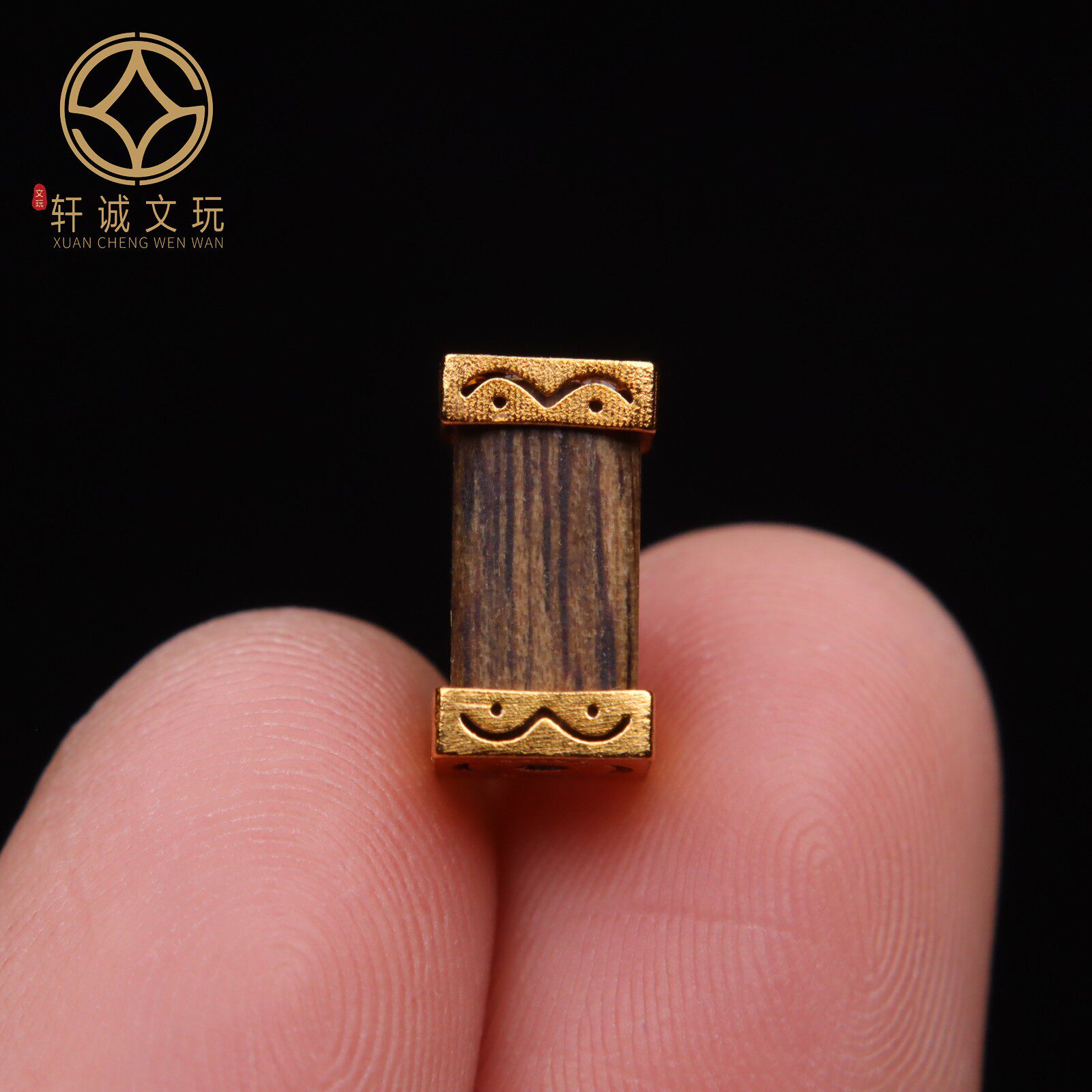 原创S925银镀金天然沉香檀木镶嵌方桶珠散珠DIY手串手链配饰配件