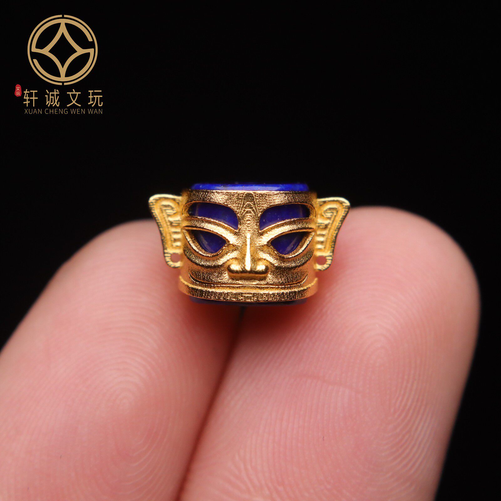 原创银镀金镶嵌天然青金石镶嵌三星堆桶珠鼓珠隔珠diy配饰珠配件