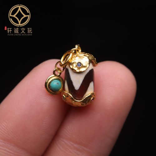 原创925银镀金镶嵌天然黑玛瑙天珠桶珠散珠DIY配饰新品配件配珠