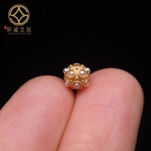 原创银镀金配件天然珍珠镶嵌隔珠散珠圆珠子DIY文玩配饰手串配件