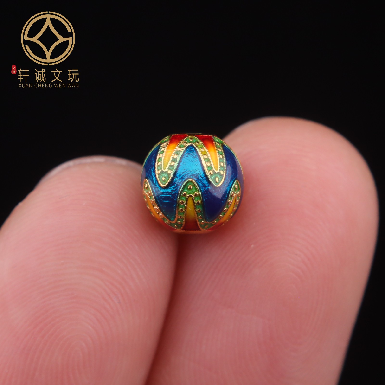 7.7MM龙纹彩绘圆珠925银镀金腰珠隔珠手工串珠编绳diy文玩配饰珠