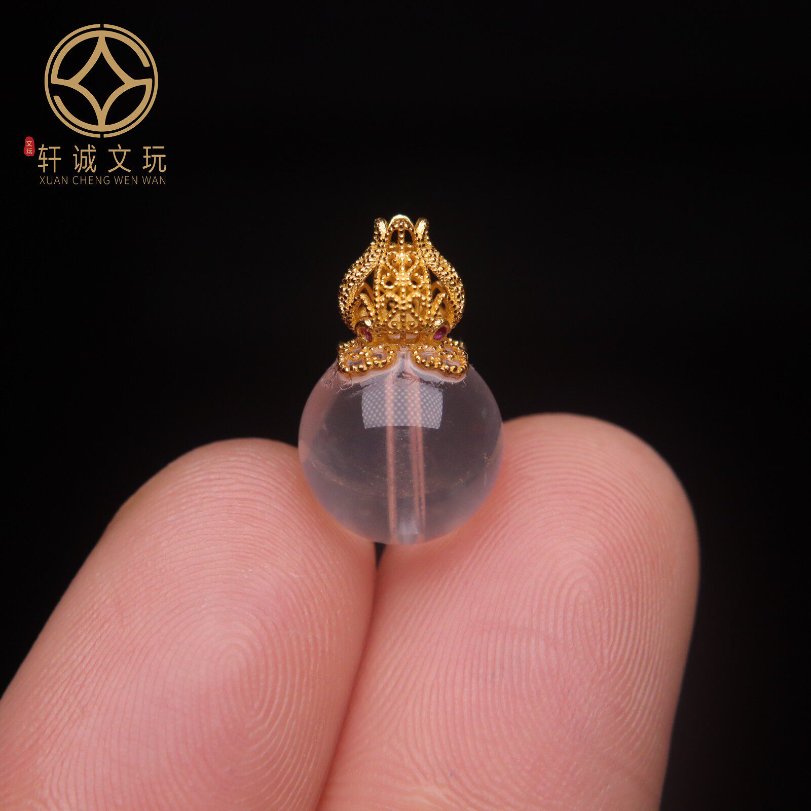古法金配件天然水晶镶嵌葫芦桶珠散珠圆珠子DIY文玩配珠配饰配件