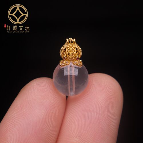 古法金配件天然水晶镶嵌葫芦桶珠散珠圆珠子DIY文玩配珠配饰配件