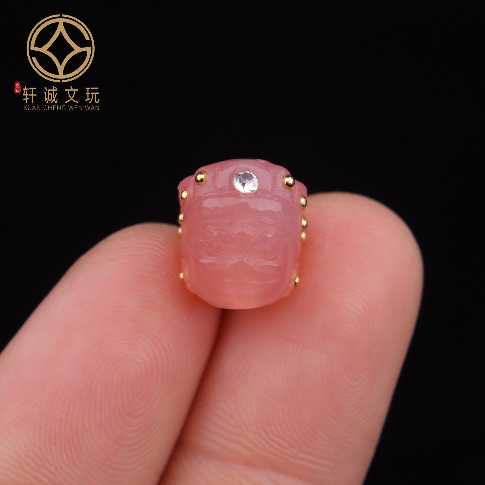 天然粉玛瑙镶钻大黑天头鼓珠桶珠散珠DIY配饰新品配件配珠饰品
