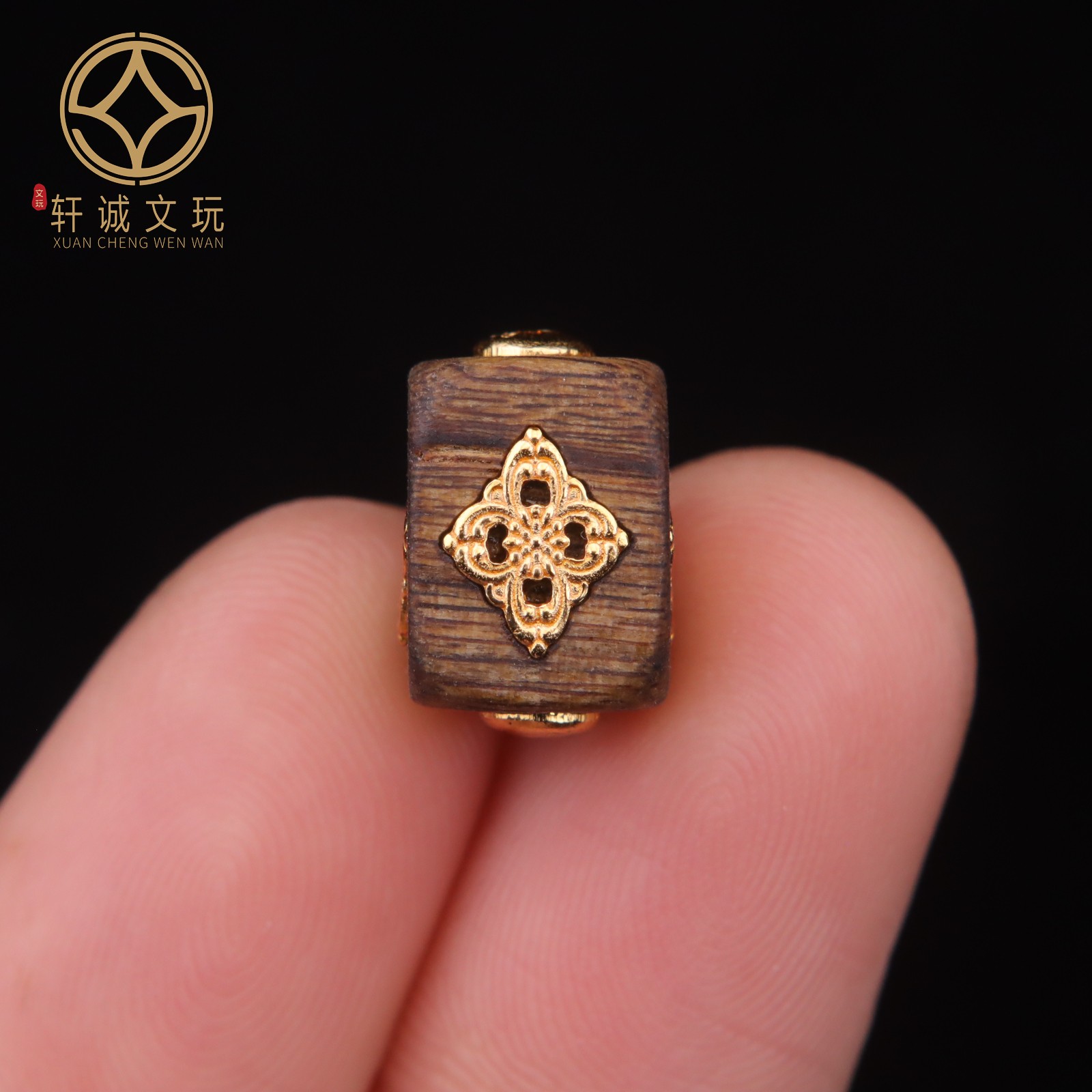 9.8MM金刚杵桶珠S925银镀金天然沉香木镶嵌散珠DIY配饰手串配件