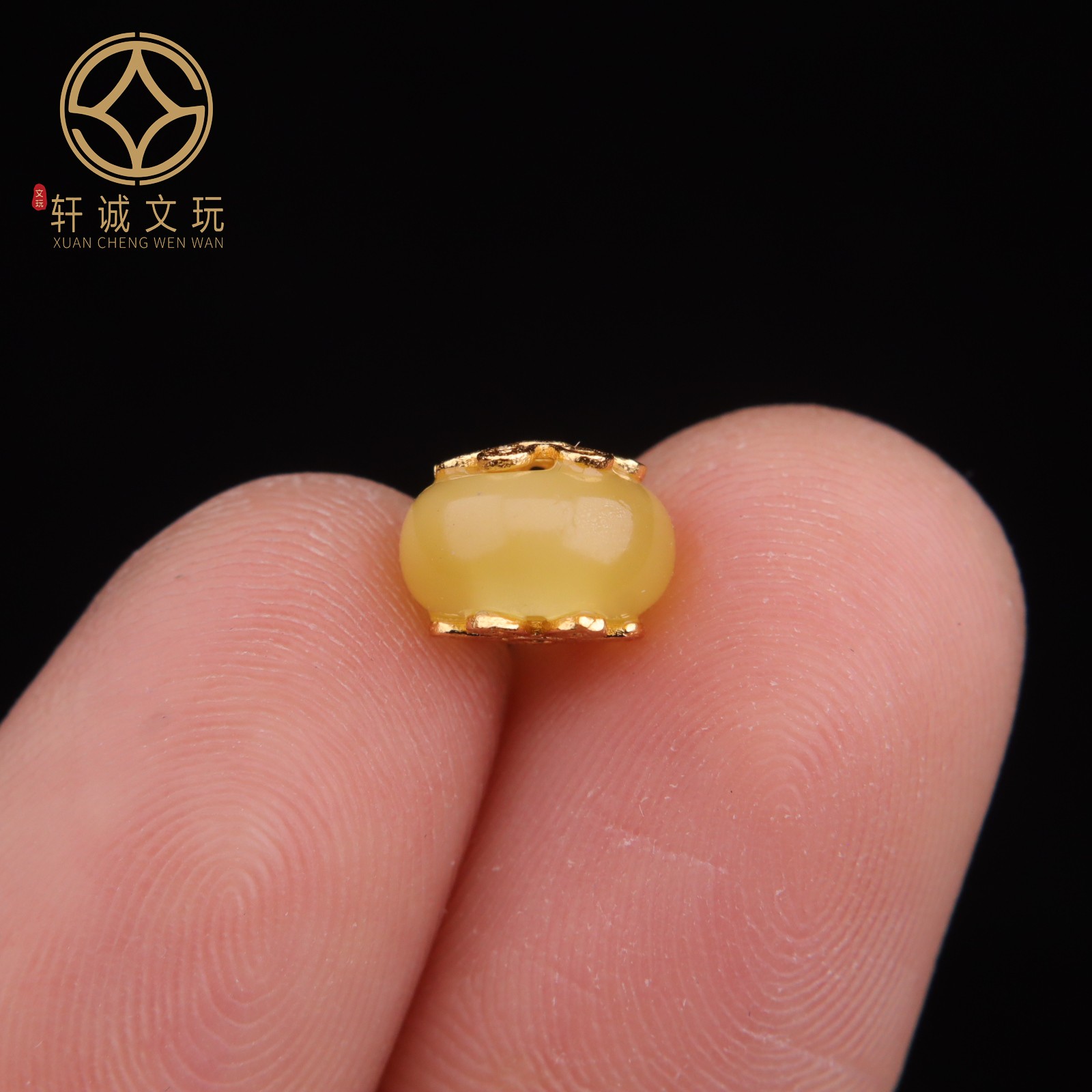 原创银镀金镶嵌天然琥珀蜜蜡桶珠散珠手串diy文玩配件三通配饰