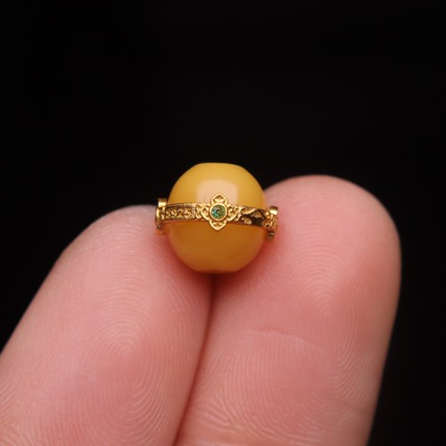 原创银镀金镶嵌天然琥珀蜜蜡镶钻桶珠隔珠散珠手串diy文玩配件珠