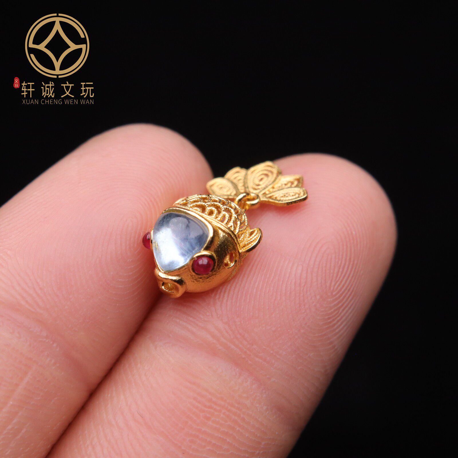 原创纯银925镀金海蓝宝鱼金鱼桶珠隔珠串珠diy文玩配饰配件饰品