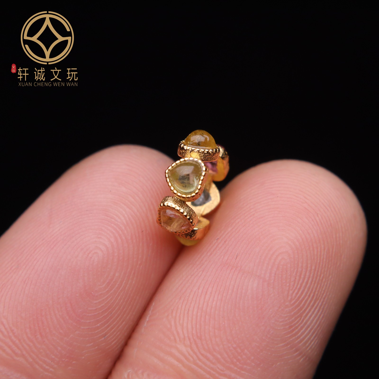 原创足银925银镀金碧玺爱心跑环隔片隔珠手串手链diy文玩配珠配饰