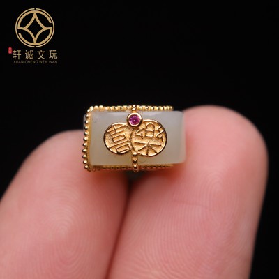 原创S925纯银镀金镶嵌和田玉大孔桶珠散珠DIY配件手串饰品配珠饰