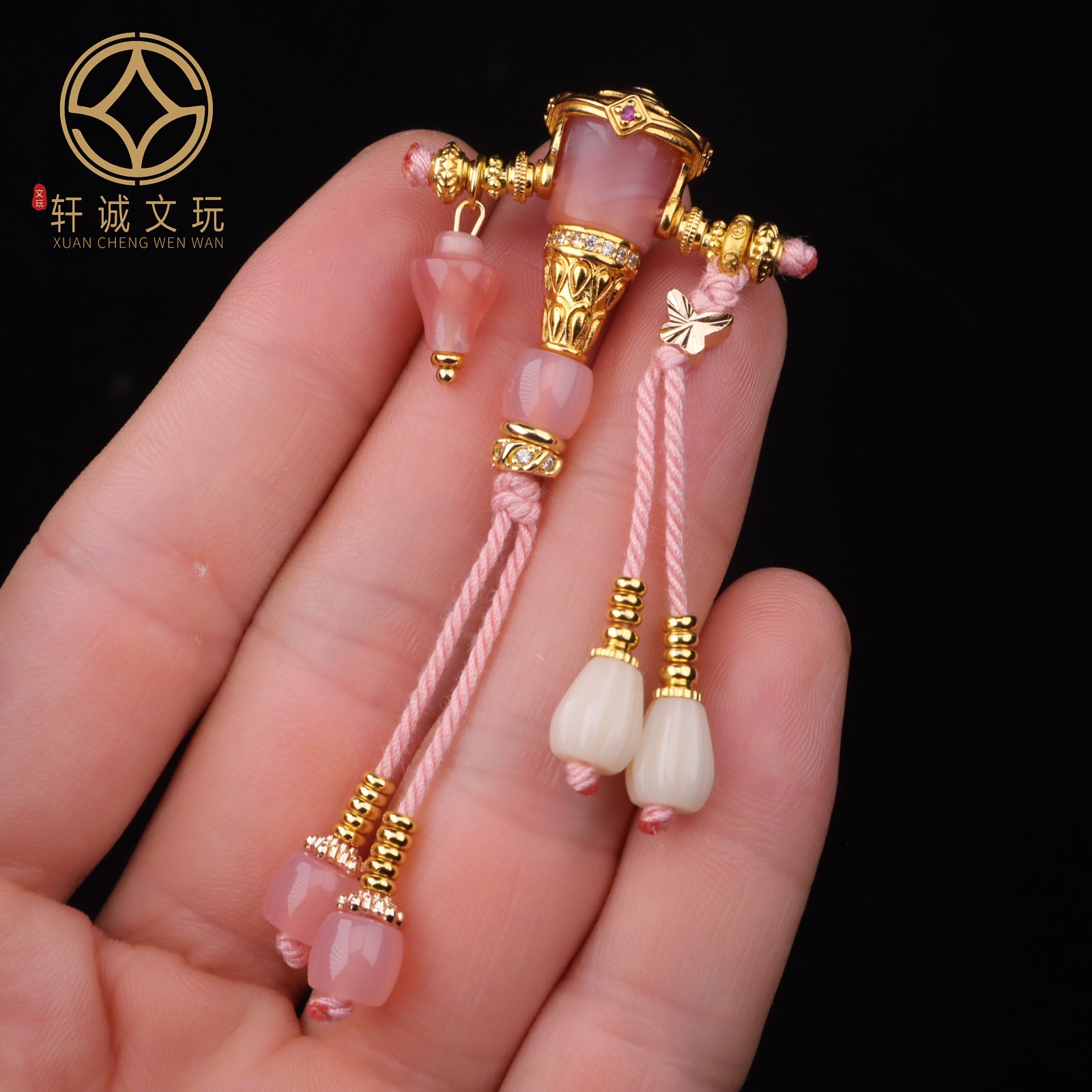 13MM藏式三通粉玛瑙古法金天然套装组合佛头108长串配饰配件饰品