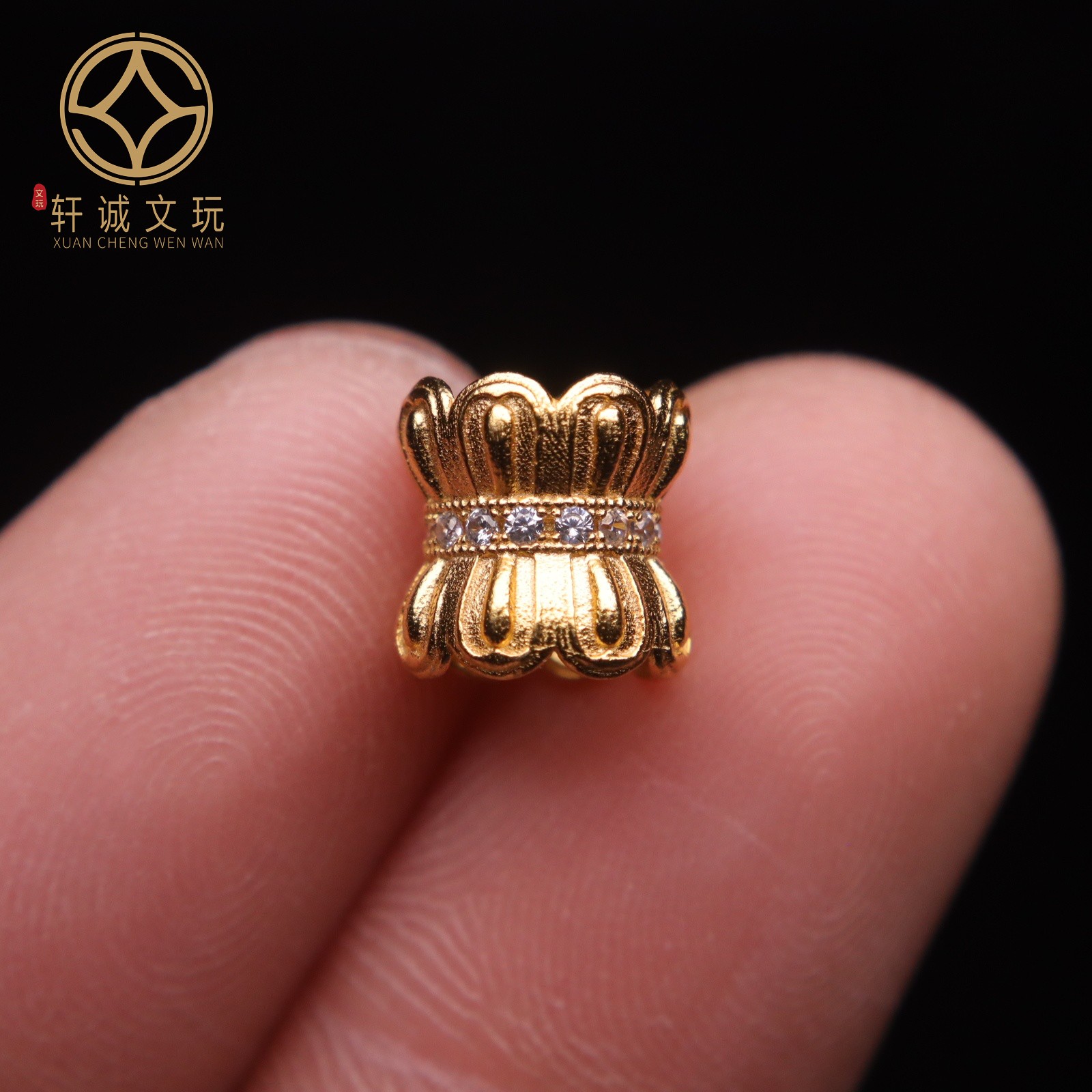 原创925银镀金大孔莲花老型桶珠腰珠隔珠手工串珠编绳diy文玩配饰