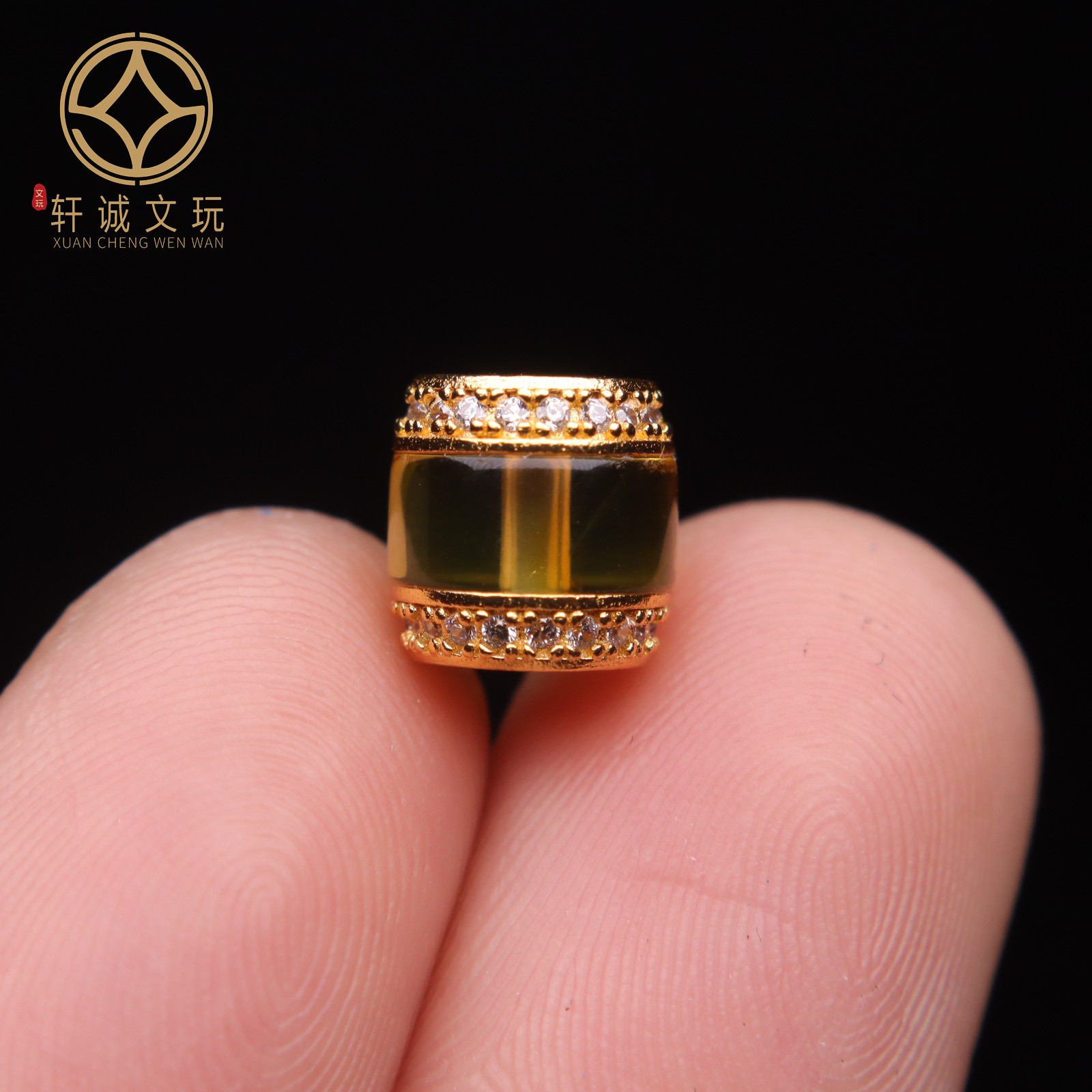 原创s925银镀金蜜蜡金珀镶钻桶珠隔珠手链小配件diy配饰配珠饰品