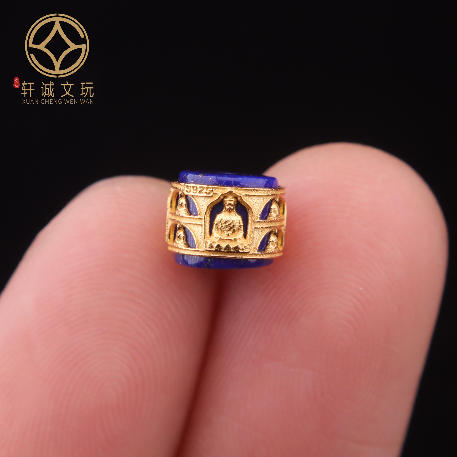 8MM无相佛青金石桶珠银镀金镶嵌天然鼓珠隔珠diy配饰配珠手串配件