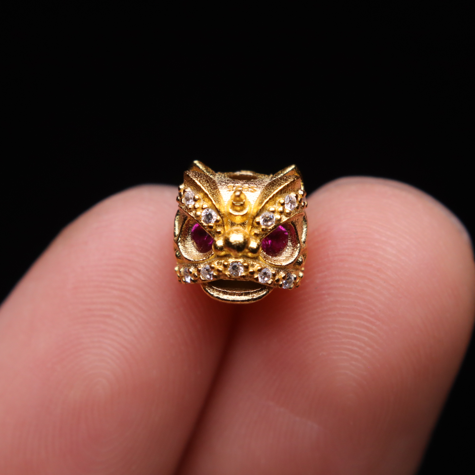 原创925银镀金彩绘醒狮桶珠隔珠手工串珠编绳diy文玩配饰手串配珠