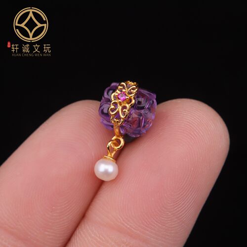 8.8MM古法金银镀金天然紫水晶莲花桶珠手串手链配珠文玩DIY配饰