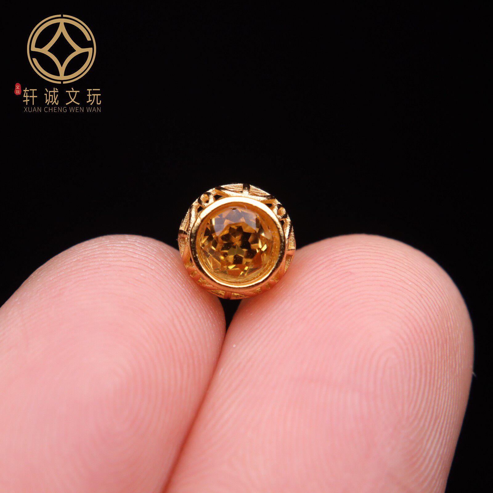原创足银925镀金碧玺镂空钱袋桶珠顶腰珠手串diy文玩桶珠配饰