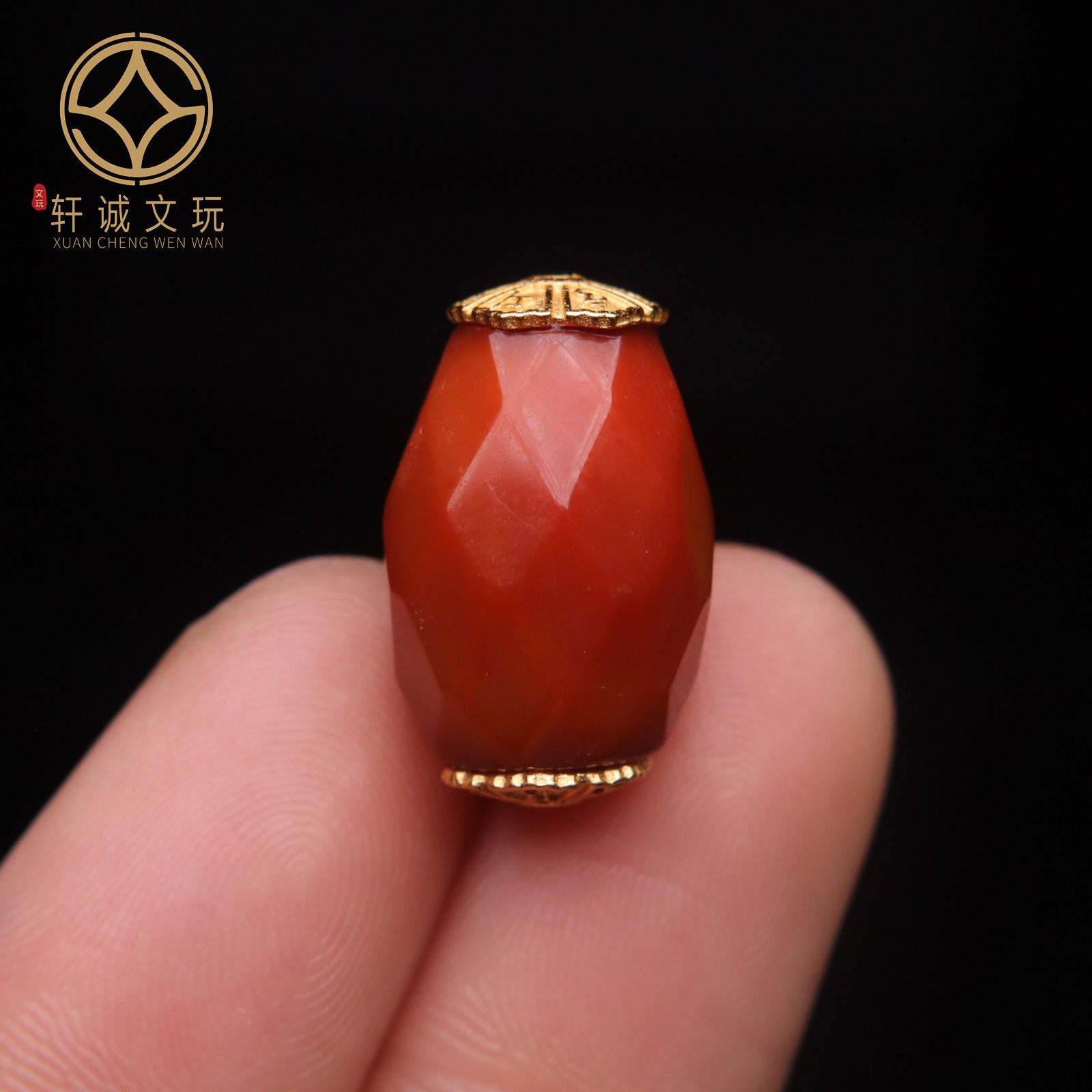原创S925纯银镀金镶嵌南红玛瑙六字真言切面桶珠散珠DIY配件配珠