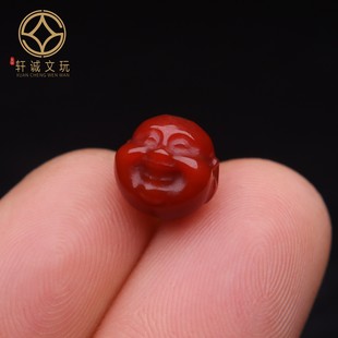 保真涼山滿肉滿色南紅彌勒佛頭瑪瑙散珠DIY配飾文玩新品 配件飾品