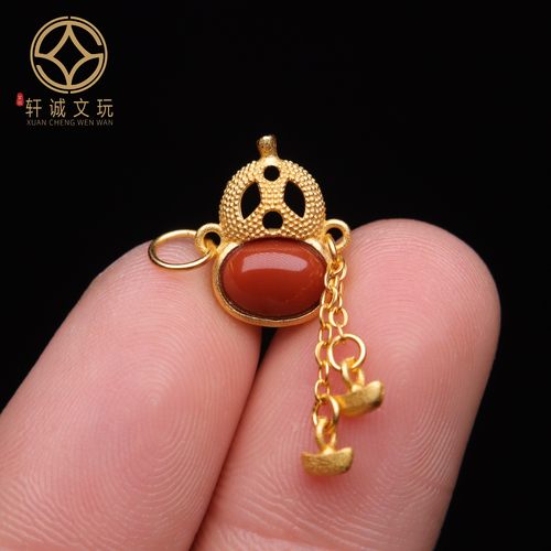 原创925银镀金南红扁葫芦配件挂件吊坠饰品星月金刚菩提文玩配饰