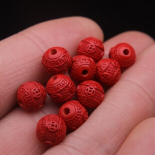 天然保真帝王朱砂铜钱小回纹珠弟子珠散珠子手链本命年手串隔珠