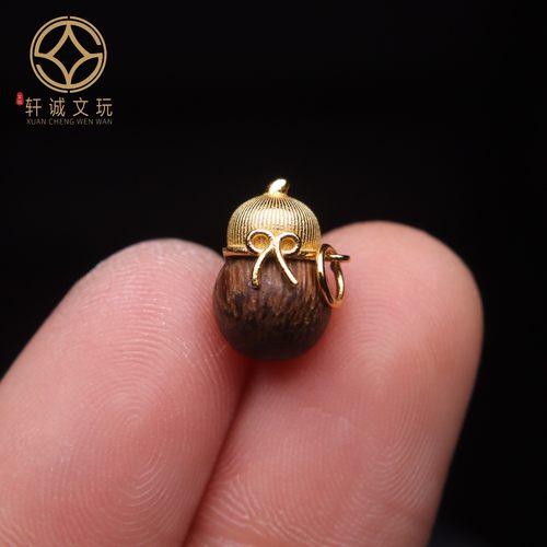 原创S925银镀金天然沉香木镶嵌葫芦桶珠散珠DIY配饰配件配珠饰品