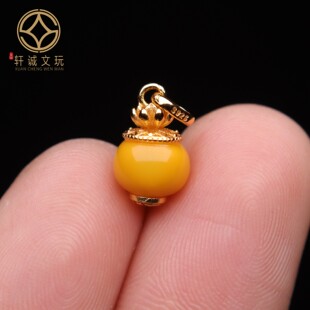 天然银镀金黄蜜蜜蜡镶嵌福葫芦吊坠DIY文玩配饰手串手链配件