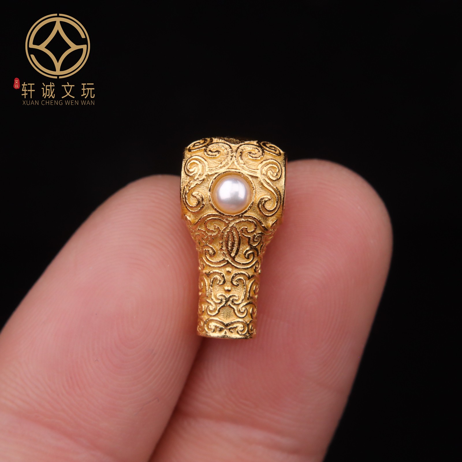 原创S925银镀金天然珍珠镶嵌葫芦三通佛头桶珠DIY配手串饰配件