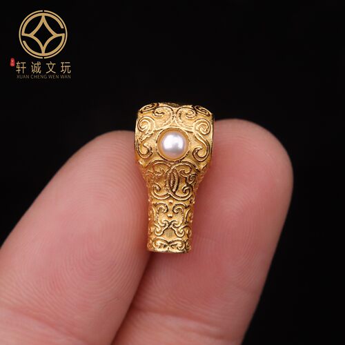 原创S925银镀金天然珍珠镶嵌葫芦三通佛头桶珠DIY配手串饰配件