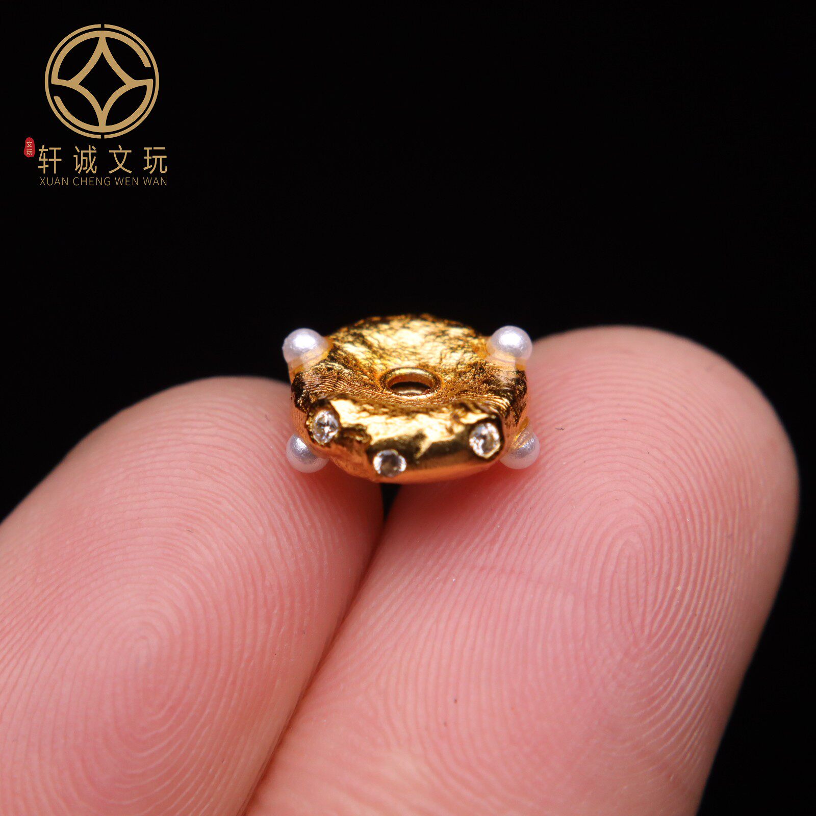 原创925银镀金桶珠镶嵌珍珠隔珠隔珠手工串珠diy文玩配饰配珠