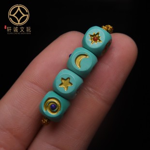 优化高瓷绿松石日月星辰镶嵌桶珠蒙松散珠手串108diy配饰配珠